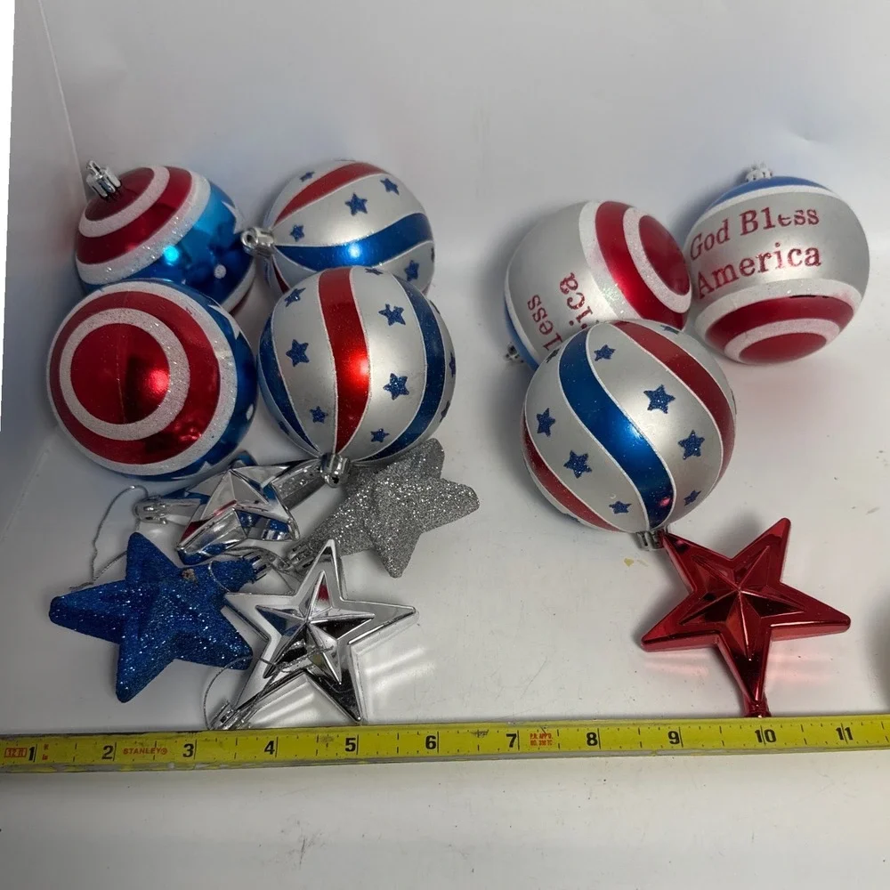 Patriotic Ornaments Unisex OS Red White Blue Excellent Star Spangled Set